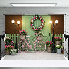 Lofaris Spring Street Lamp Wooden Green Door Photo Backdrop