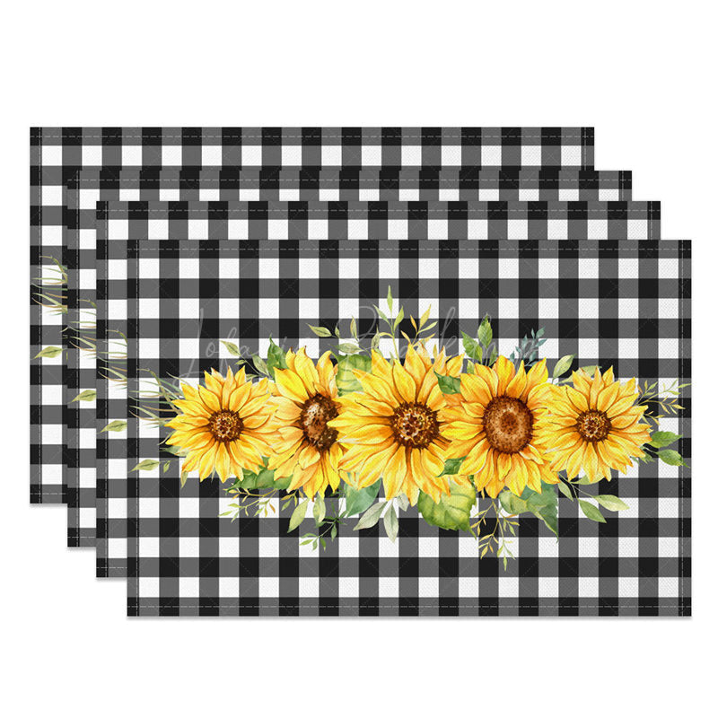 Lofaris Spring Sunflower Black White Plaid Set Of 4 Placemats