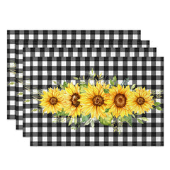 Lofaris Spring Sunflower Black White Plaid Set Of 4 Placemats