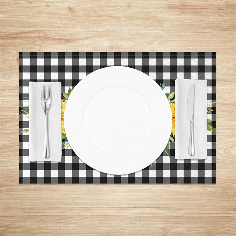 Lofaris Spring Sunflower Black White Plaid Set Of 4 Placemats