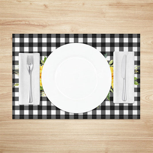Lofaris Spring Sunflower Black White Plaid Set Of 4 Placemats