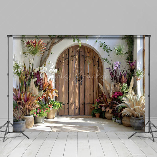 Lofaris Spring Sunlight Wooden Door Floral Wedding Backdrop