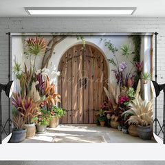 Lofaris Spring Sunlight Wooden Door Floral Wedding Backdrop