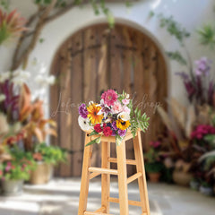 Lofaris Spring Sunlight Wooden Door Floral Wedding Backdrop