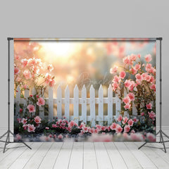 Lofaris Spring Sunrise Garden White Fence Photo Backdrop