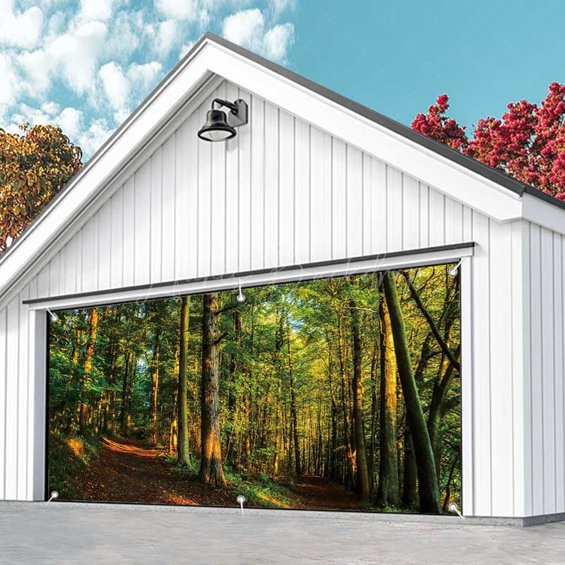 Lofaris Spring Sunshine Vibrant Forest Garage Door Banner