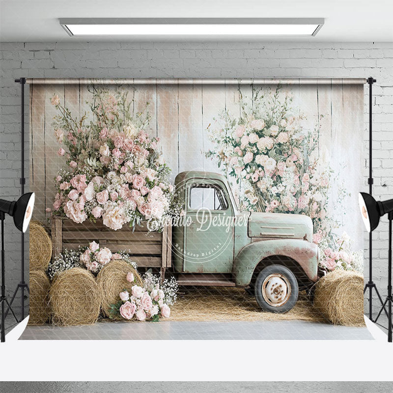 Lofaris Spring Truck Floral Fine Art Backdrop For Photo Studio