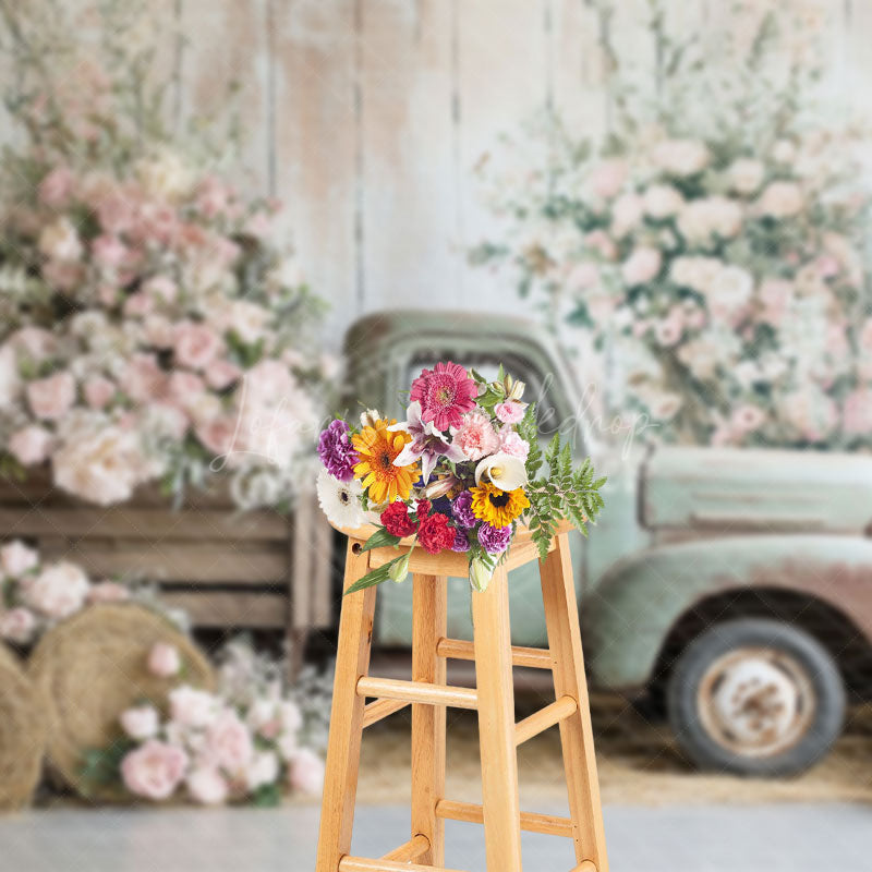 Lofaris Spring Truck Floral Fine Art Backdrop For Photo Studio