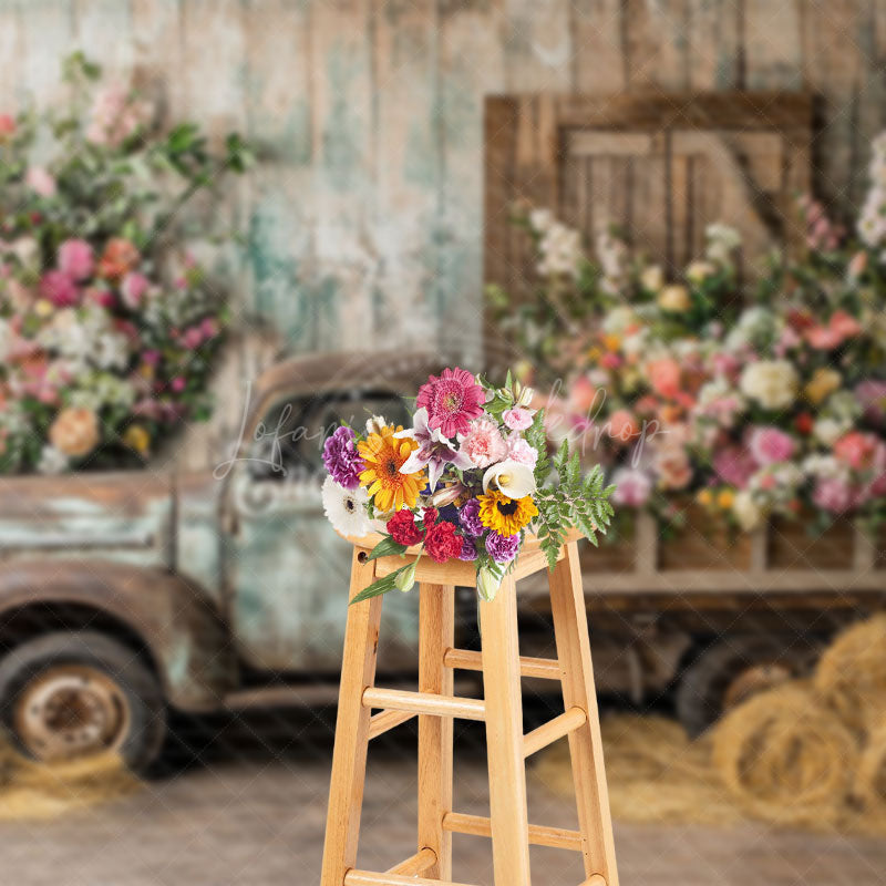 Lofaris Spring Truck Flowers Photo Backdrop For Studio Sessions