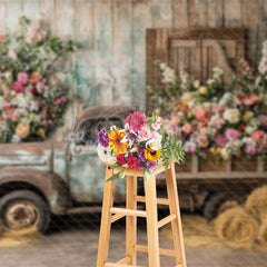 Lofaris Spring Truck Flowers Photo Backdrop For Studio Sessions
