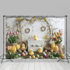 Lofaris Spring Tulips Eggs Chicks Vine Easter Backdrop