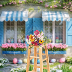 Lofaris Spring Vibe Blue Window Tulip Eggs Easter Backdrop