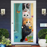 Lofaris Spring Vibe Cute Cat Teal Door Butterfly Cover