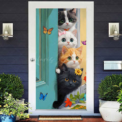 Lofaris Spring Vibe Cute Cat Teal Door Butterfly Cover