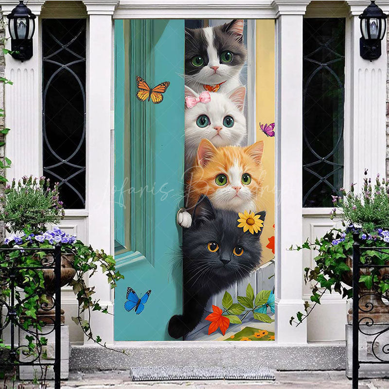 Lofaris Spring Vibe Cute Cat Teal Door Butterfly Cover