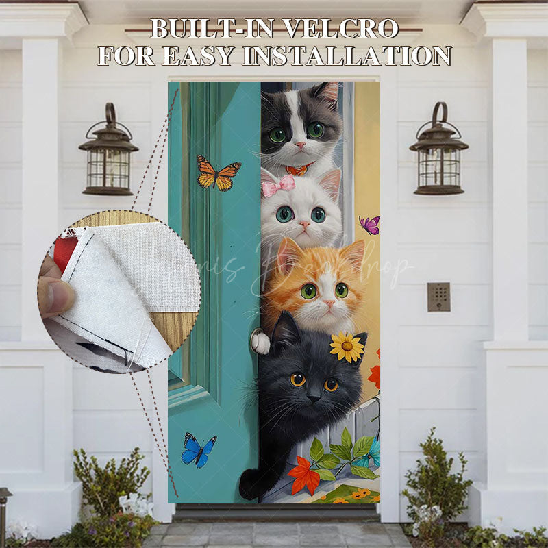 Lofaris Spring Vibe Cute Cat Teal Door Butterfly Cover