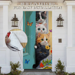 Lofaris Spring Vibe Cute Cat Teal Door Butterfly Cover