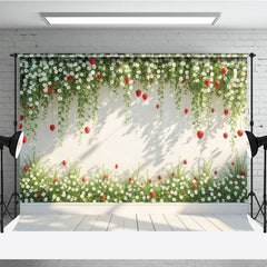 Lofaris Spring Vibe Green Strawberry Wall Photo Backdrop
