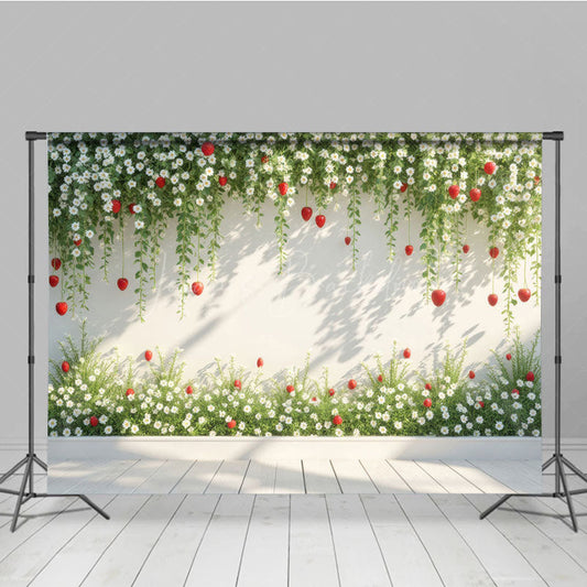 Lofaris Spring Vibe Green Strawberry Wall Photo Backdrop