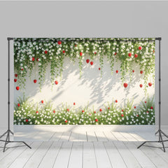 Lofaris Spring Vibe Green Strawberry Wall Photo Backdrop