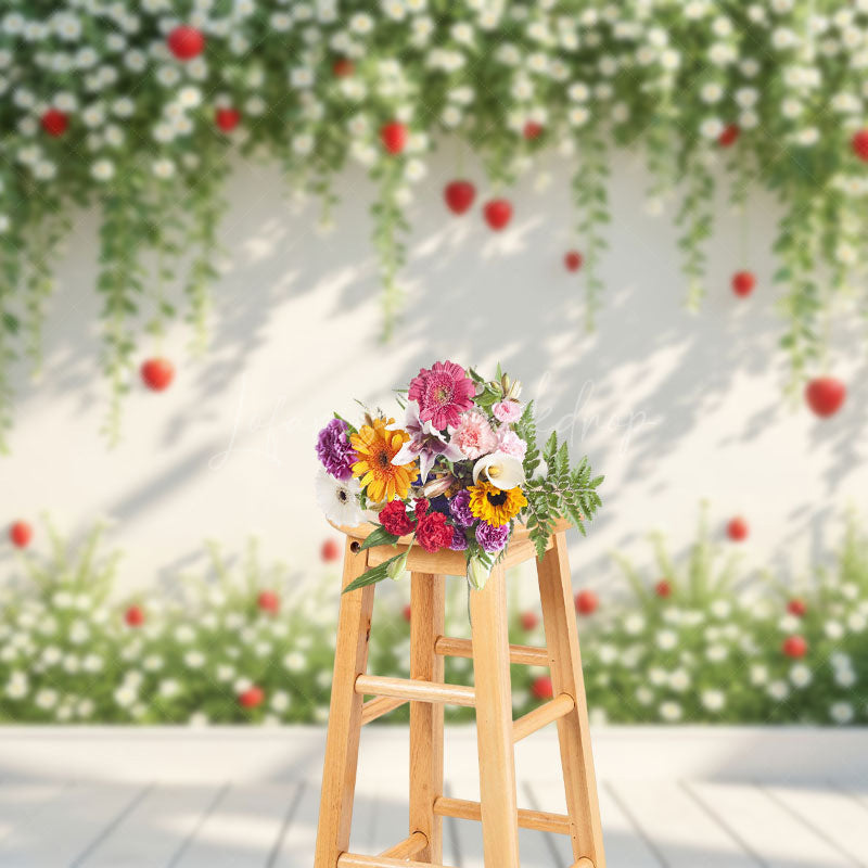 Lofaris Spring Vibe Green Strawberry Wall Photo Backdrop