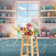 Lofaris Spring Vibe Moody Teal Easter Kitchen Photo Backdrop