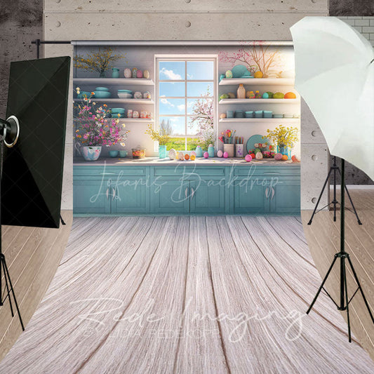Lofaris Spring Vibe Moody Teal Easter Kitchen Sweep Backdrop