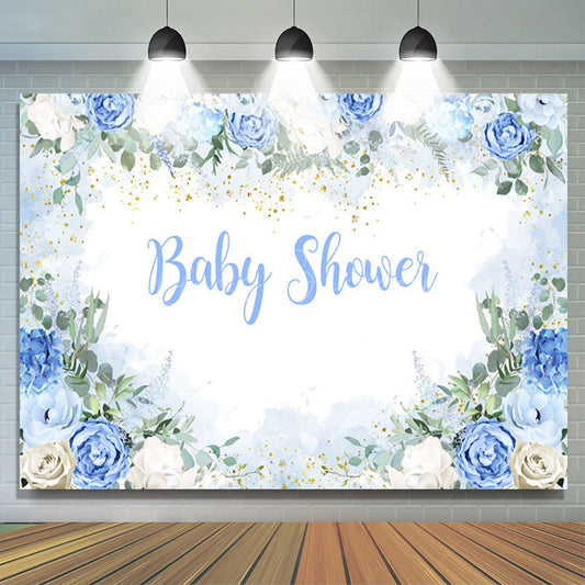 Lofaris Spring Vibe Sweet Floral Blue Baby Shower Backdrop
