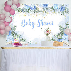Lofaris Spring Vibe Sweet Floral Blue Baby Shower Backdrop