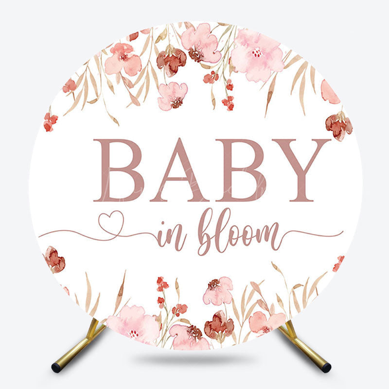 Lofaris Spring White Pink Floral Baby In Bloom Round Backdrop