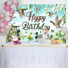 Lofaris Spring Wicker Lake Wild Duck Happy Birthday Backdrop