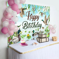 Lofaris Spring Wicker Lake Wild Duck Happy Birthday Backdrop