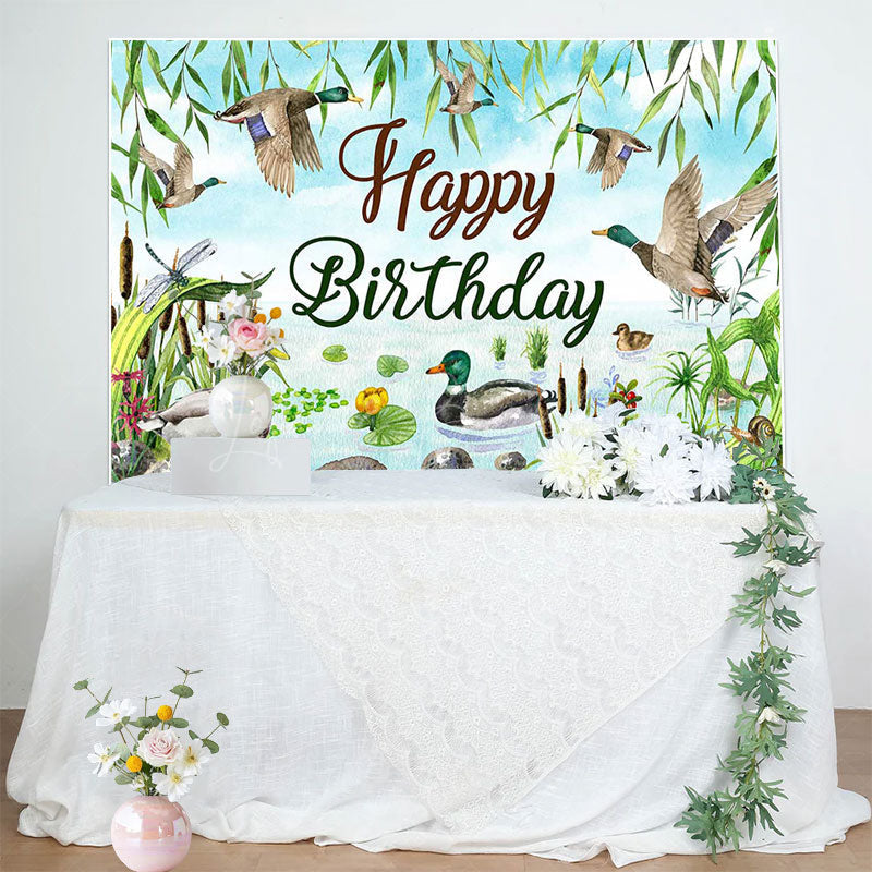 Lofaris Spring Wicker Lake Wild Duck Happy Birthday Backdrop