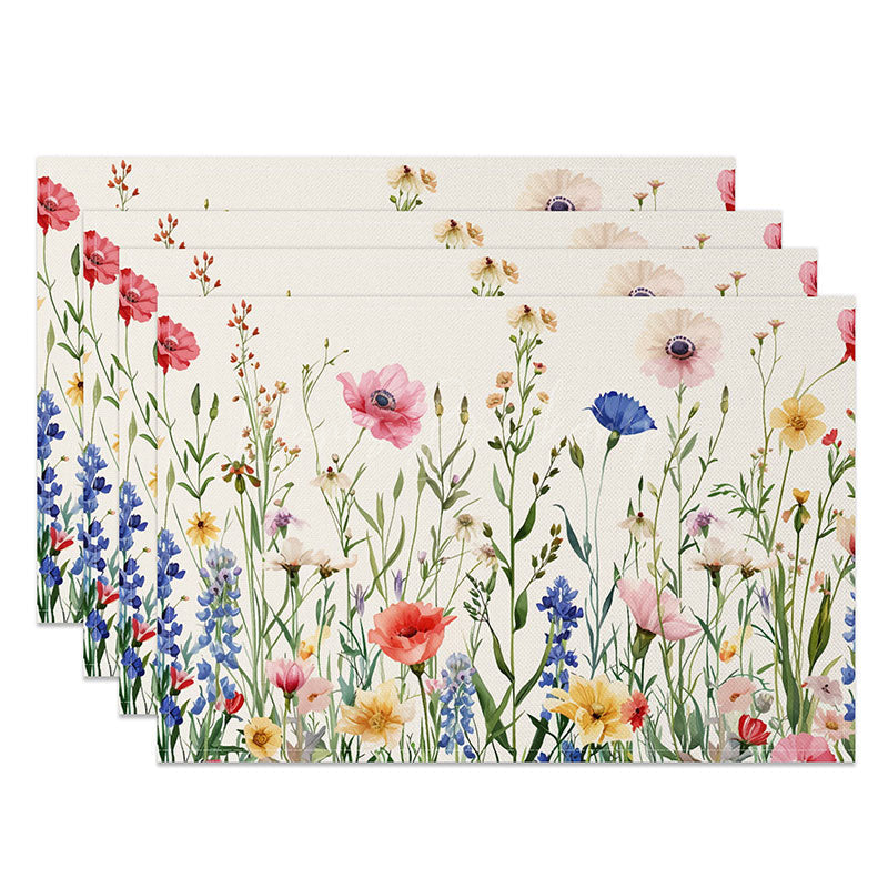 Lofaris Spring Wildflower Placemats Set of 4 Colorful Botanical Print on Beige for Farmhouse Kitchen Decor