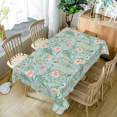 Lofaris Spring Wildflower Rectangle Tablecloth Pink Floral and Fern Botanical Print Light Blue Garden Party Decor