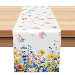 Lofaris Spring Wildflower Table Runner with Colorful Botanical Pattern for Farmhouse Kitchen and Garden Party
