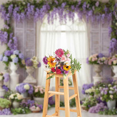 Lofaris Spring Window Photography Backdrop Purple Wisteria and Romantic Floral Decor Garden Wedding or Bridal Shower Prop