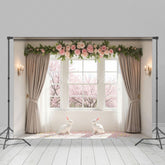 Lofaris Spring Window Scene Greenery Rose Easter Backdrop