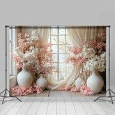 Lofaris Spring Window Scene Photography Backdrop Pink and White Cherry Blossoms Romantic Indoor Garden Studio Photo Prop