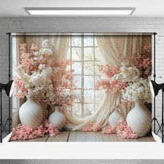 Lofaris Spring Window Scene Photography Backdrop Pink and White Cherry Blossoms Romantic Indoor Garden Studio Photo Prop