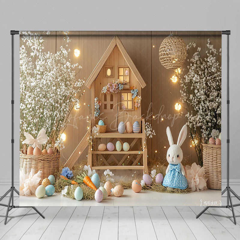 Lofaris Spring Wood House Bunny Egg Easter Room Set Backdrop