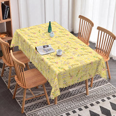 Lofaris Spring Yellow Plaid Rectangle Tablecloth Lavender Wildflower Pattern for Easter Kitchen Dining Room Decoration