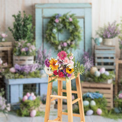 Lofaris Springtime Floral Easter Egg Decor Doorway Backdrop