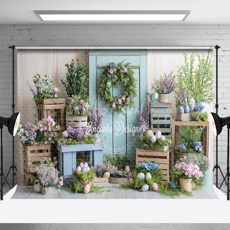 Lofaris Springtime Floral Easter Egg Decor Doorway Backdrop