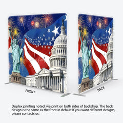 Lofaris Square Double-Sided Backdrop Patriotic American Flag with Liberty Statue and Capitol for National Celebrations