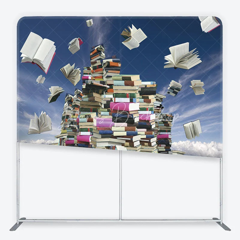 Lofaris Square Double-Sided Backdrop with Floating Books and Towering Stacks Educational Theme for Graduation Party
