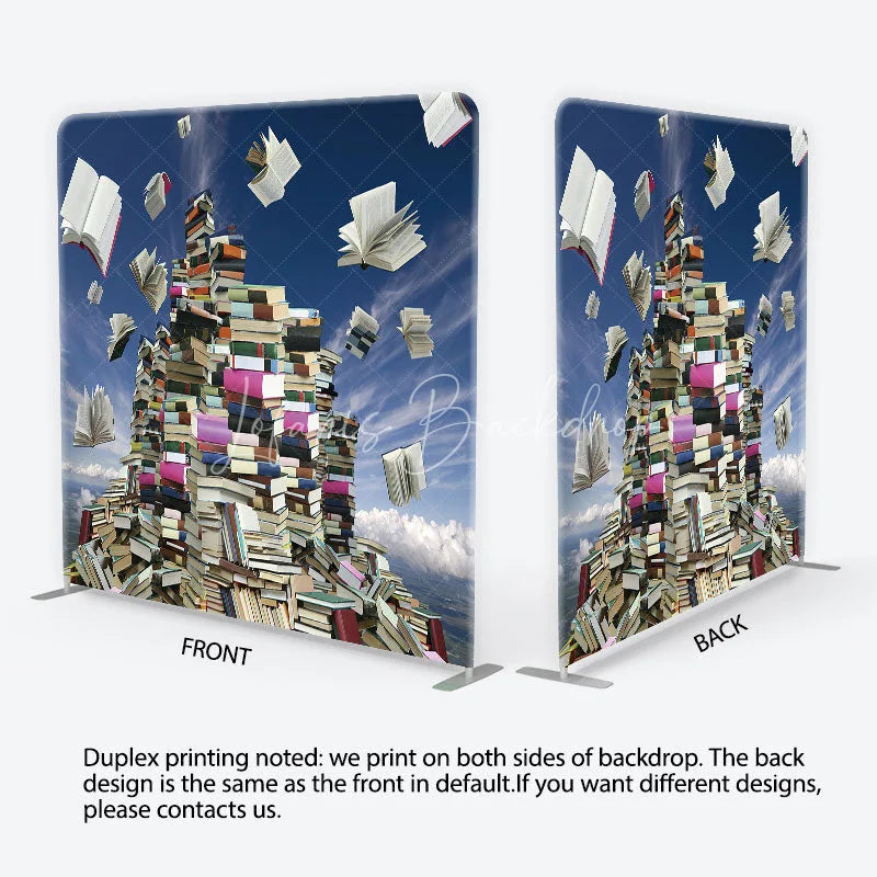 Lofaris Square Double-Sided Backdrop with Floating Books and Towering Stacks Educational Theme for Graduation Party