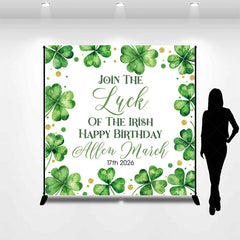 Lofaris St Patrick Green Clover Custom Name Birthday Backdrop