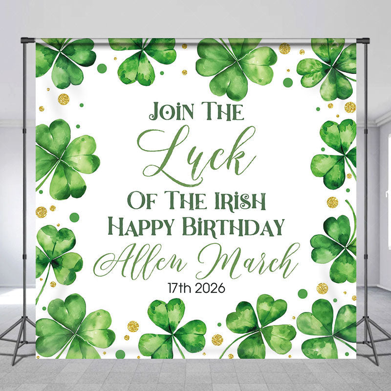 Lofaris St Patrick Green Clover Custom Name Birthday Backdrop