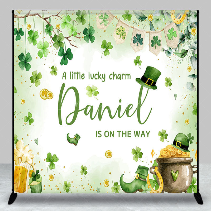Lofaris St Patrick Lucky Charm Custom Name Baby Shower Backdrop
